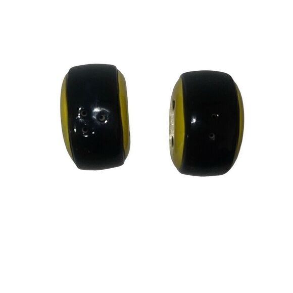 Happy Face Salt & Pepper Shakers Yellow Black Smile 2.25” Hippy READ Kitsch - Picture 5 of 7